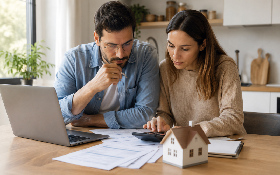 Pareja calculando los gastos de comprar una vivienda